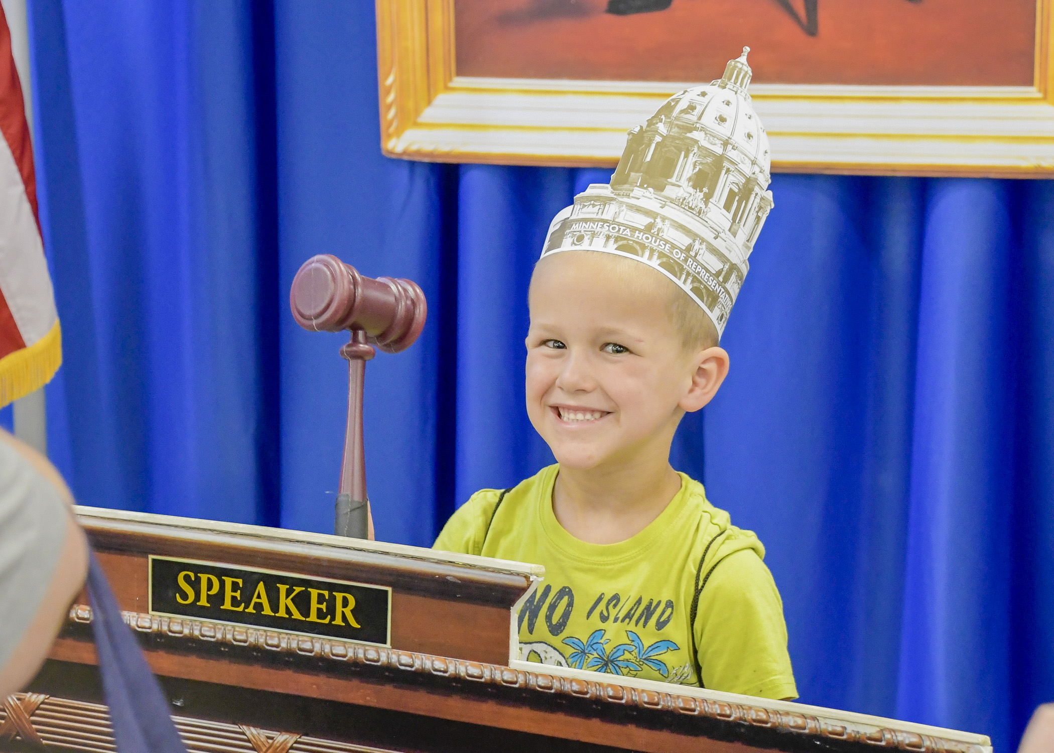 A young fairgoer gets to Be the Speaker at the 2021 Great Minnesota Get-Together. (House Photography file photo)